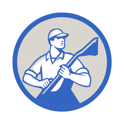 Around The Clock Restoration carpet and tile cleaning service icon featuring a technician using a cleaning wand.